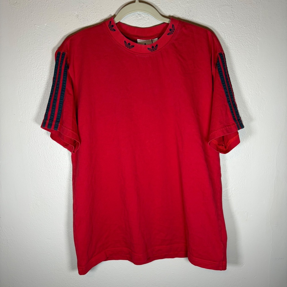 Adidas Originals Mens Red Blue 3 Stripe Trefoil Collar T-Shirt EJ9124, Large‎